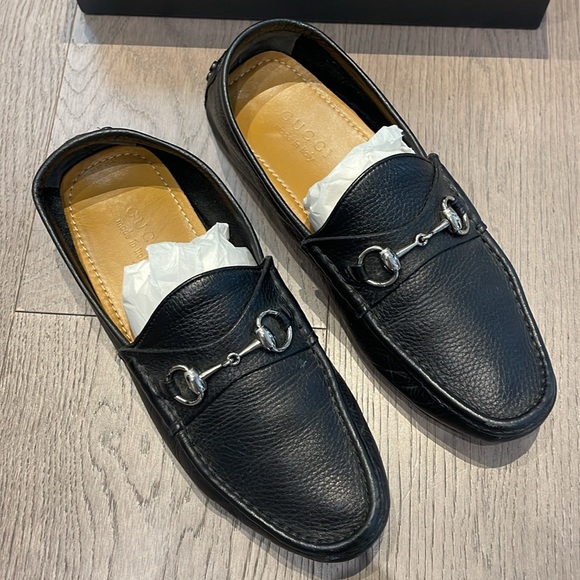 Gucci men’s Horsebit-deatil leather loafers black calfskin shoes size 8.5 - Picture 2 of 10